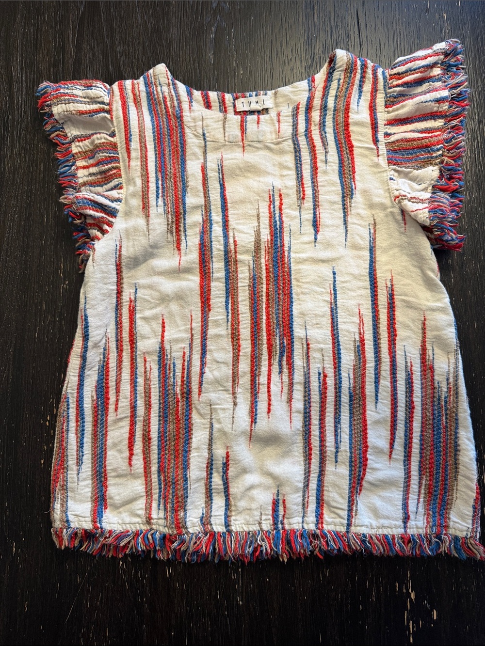 THML Cream Blouse with Red and Blue Stripe Fringe
